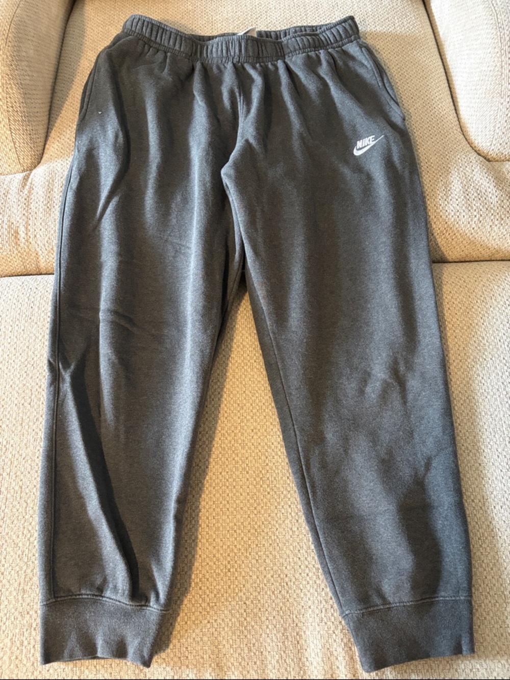 Nike Charcoal Gray Men's Fleece Joggers with White Swoosh